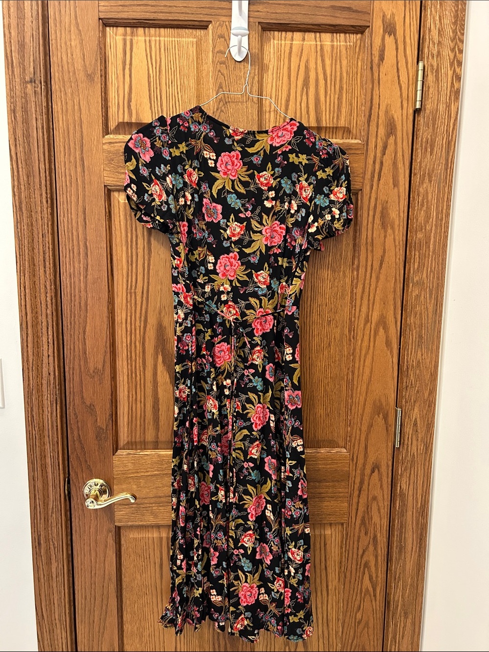 Black Midi Dress with Pink Floral Print image 4